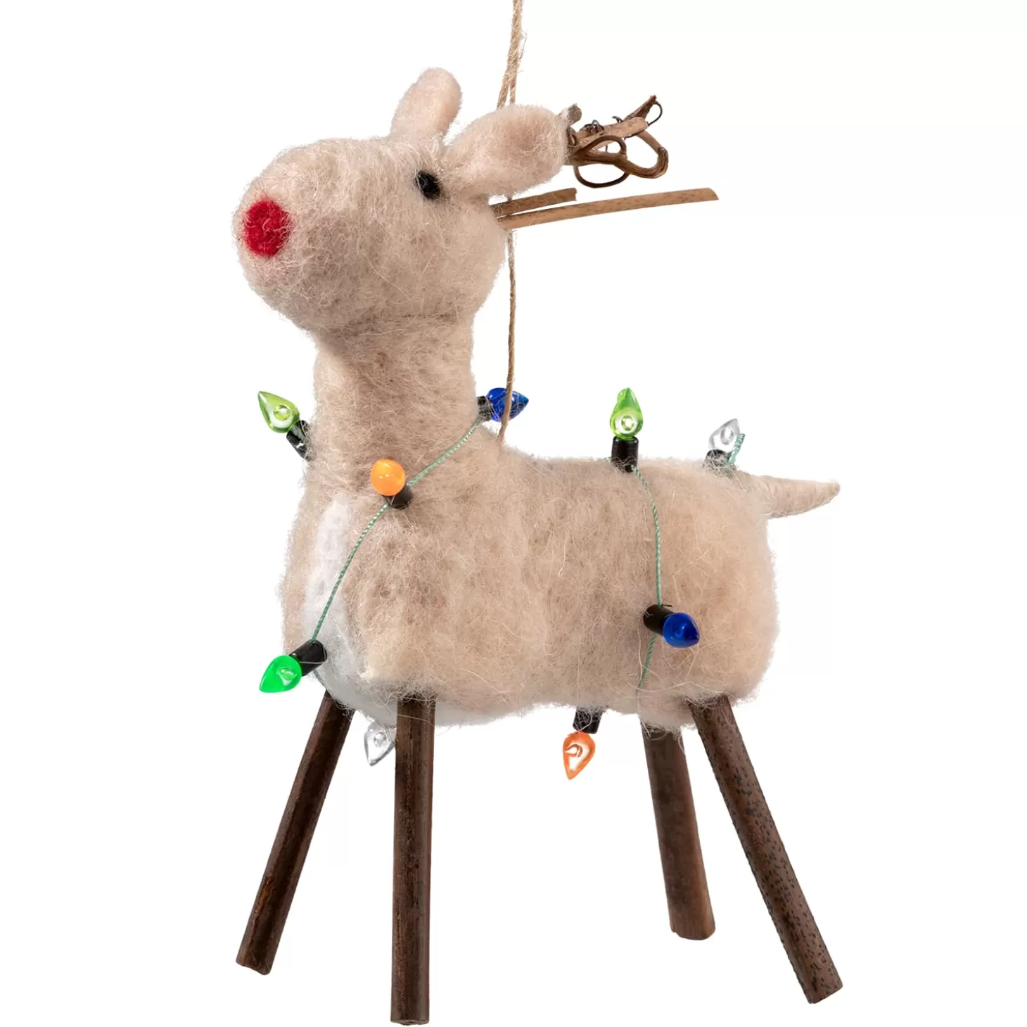 * Felt Tree Decorations>Reindeer With Fairy Lights