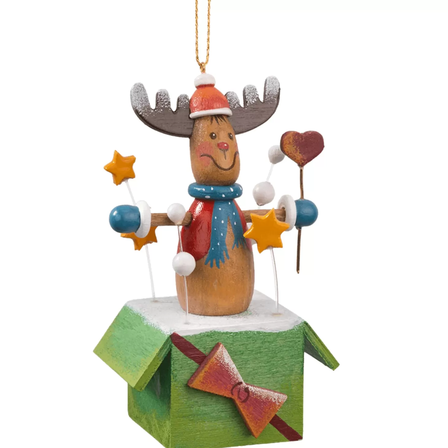 * Wood Tree Decorations>Reindeer-Surprise Gift