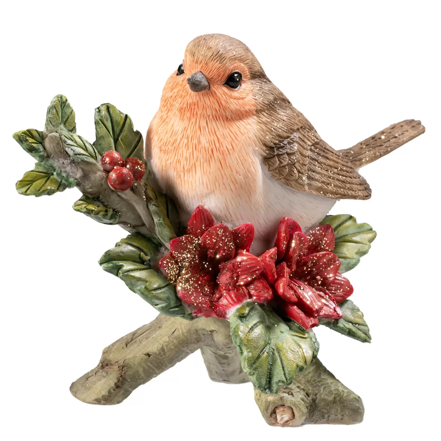 * Decorative Figurines>Robin On Poinsettia