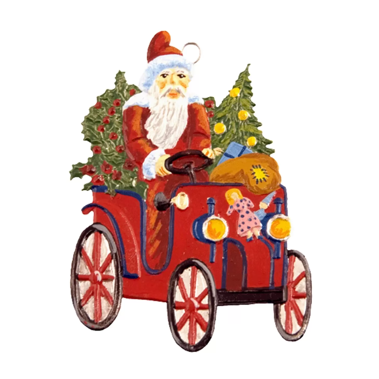 * Pewter Tree Decorations>Santa In Car