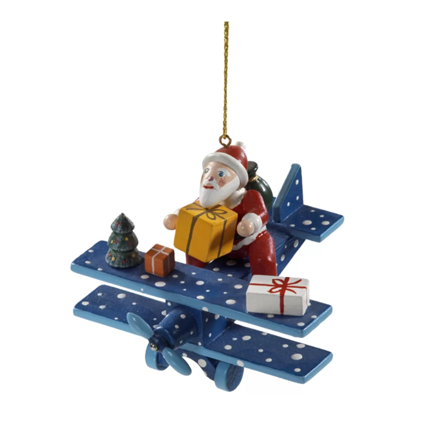 * Wood Tree Decorations>Santa On Plane