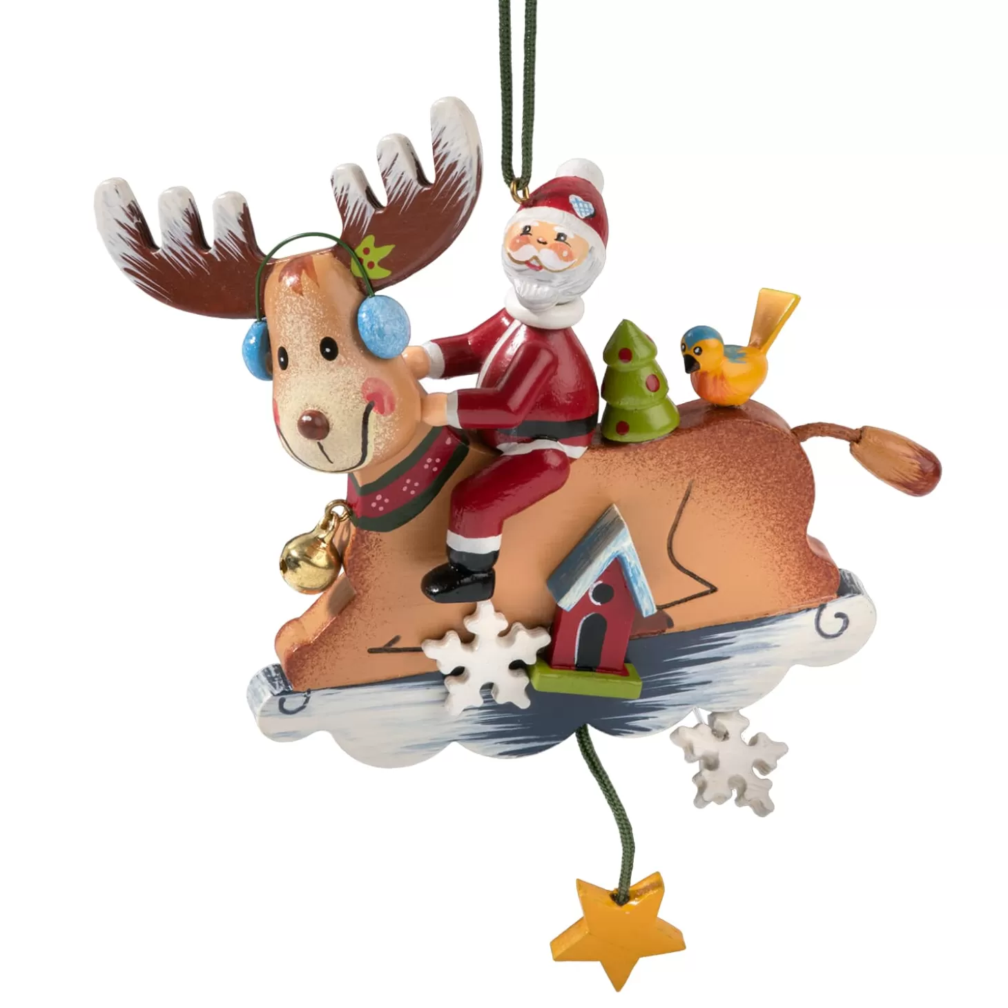 * Wood Tree Decorations>Santa On Reindeer