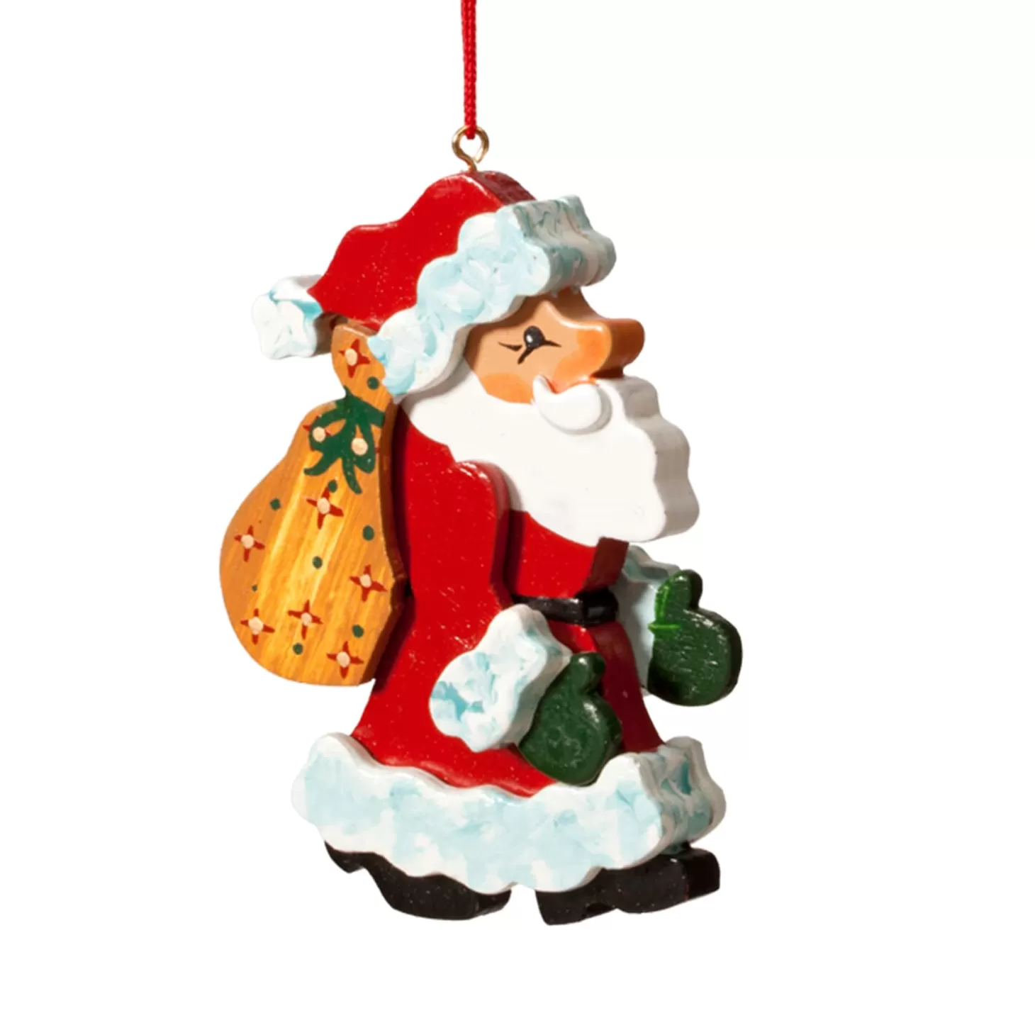 * Wood Tree Decorations>Santa With Bag