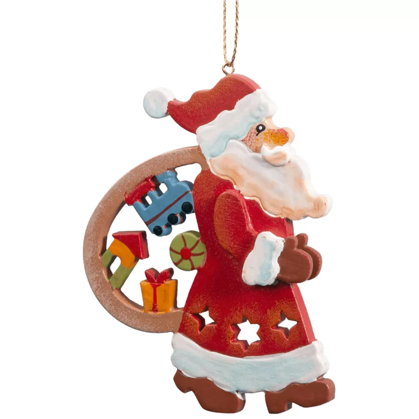 * Wood Tree Decorations>Santa With Gift Bag