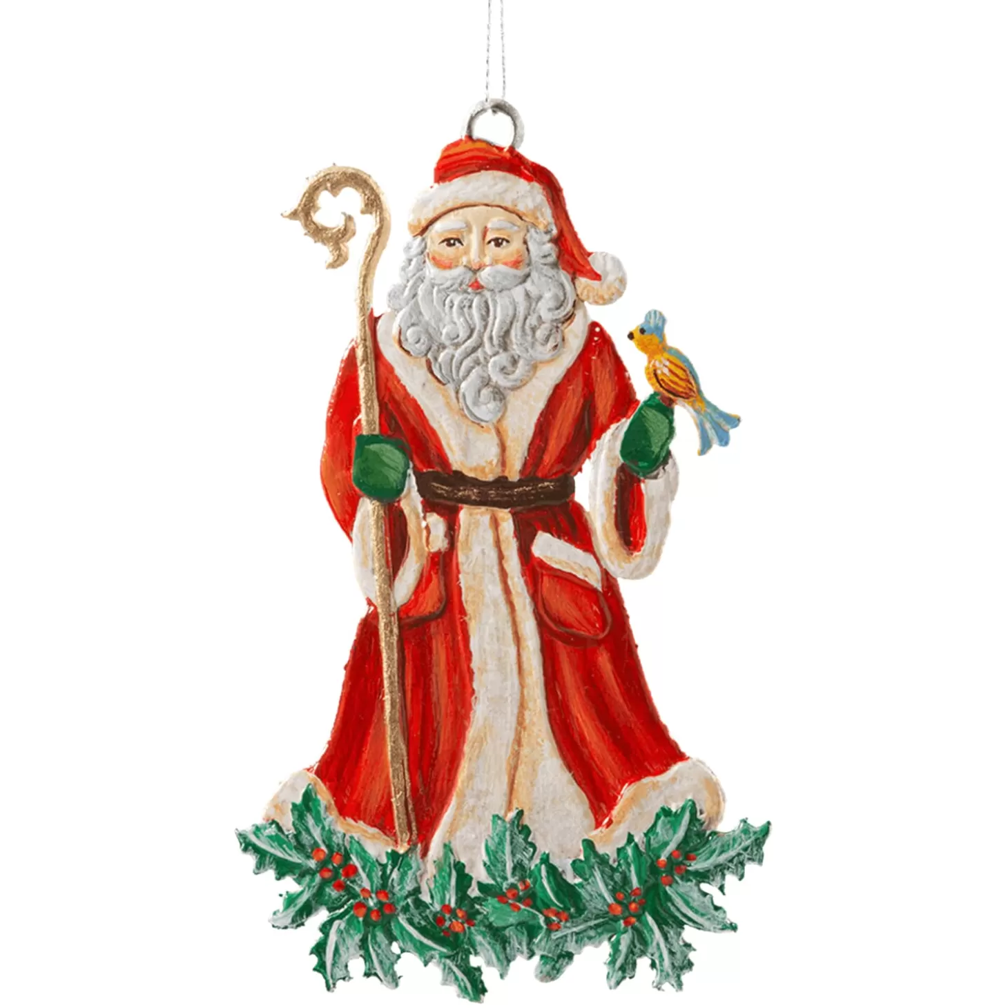 * Pewter Tree Decorations>Santa With Holly