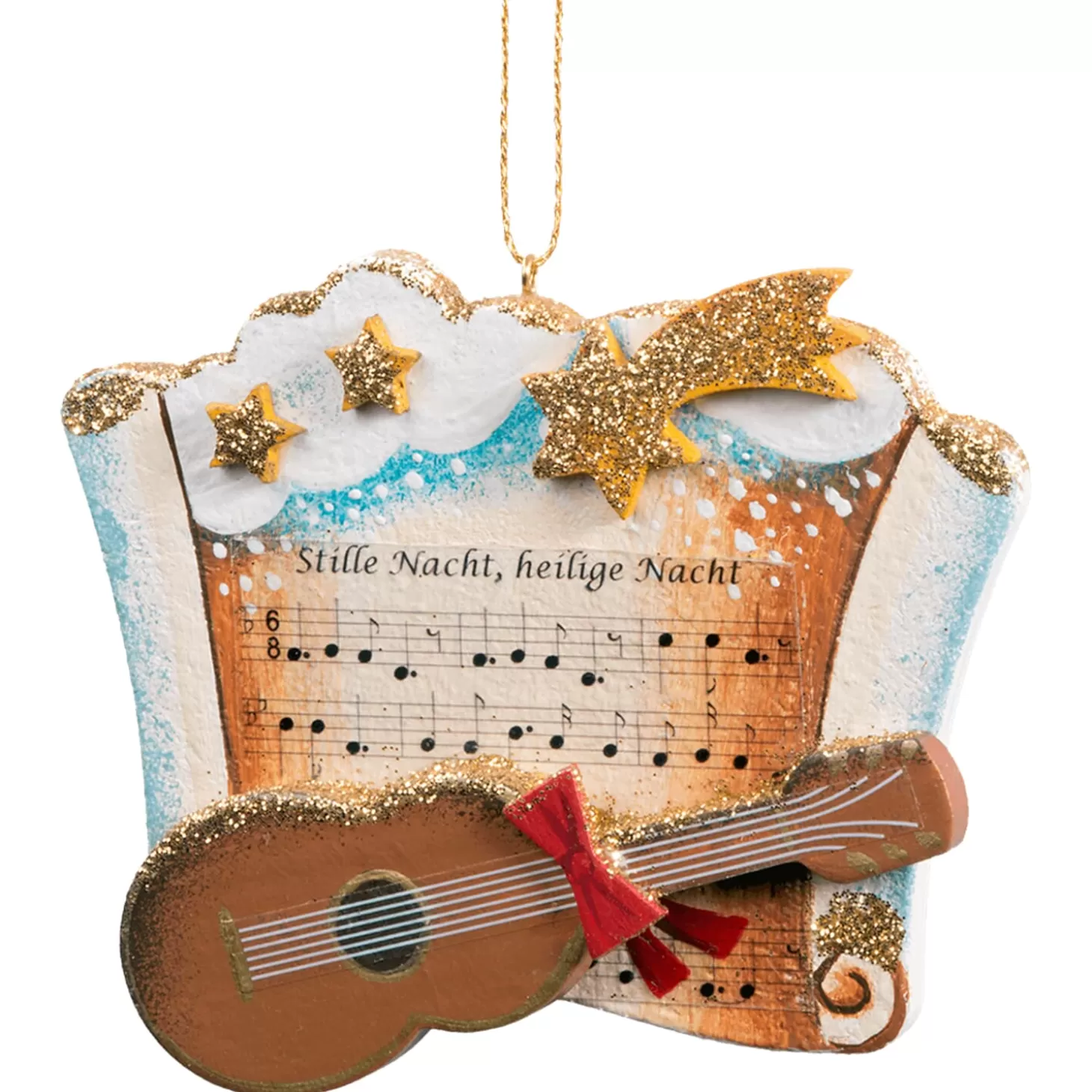 * Wood Tree Decorations>Sheet Of Music With Guitar, Special Edition "Silent Night"