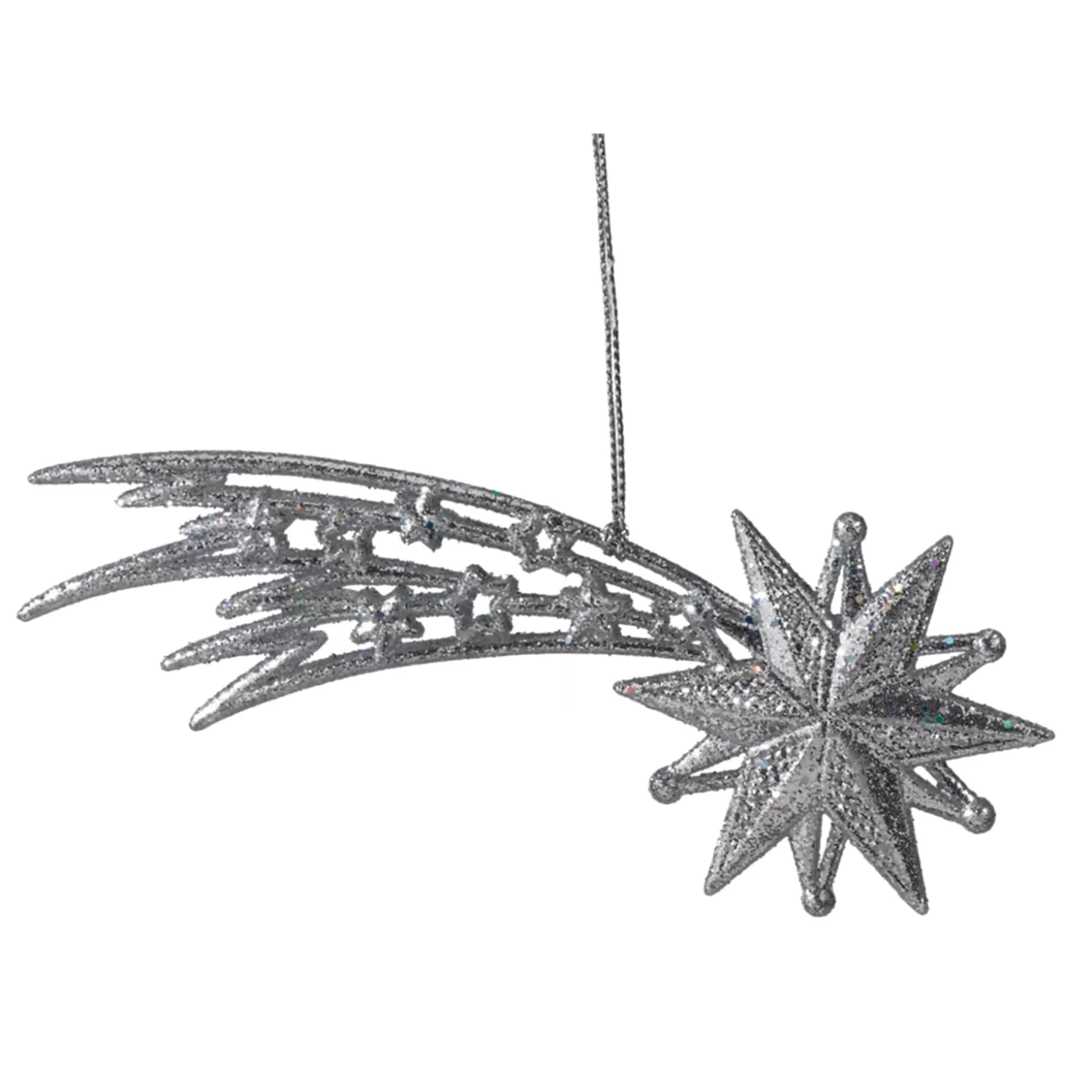 * Plastic Tree Decorations>Shooting Star With Silver Glitter