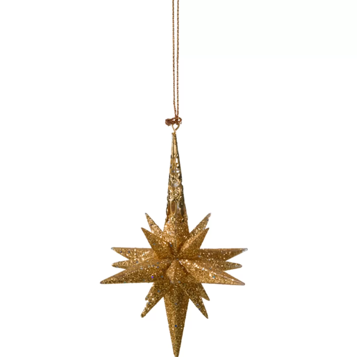 * Plastic Tree Decorations>Star With Glitter, Gold, 10,5Cm