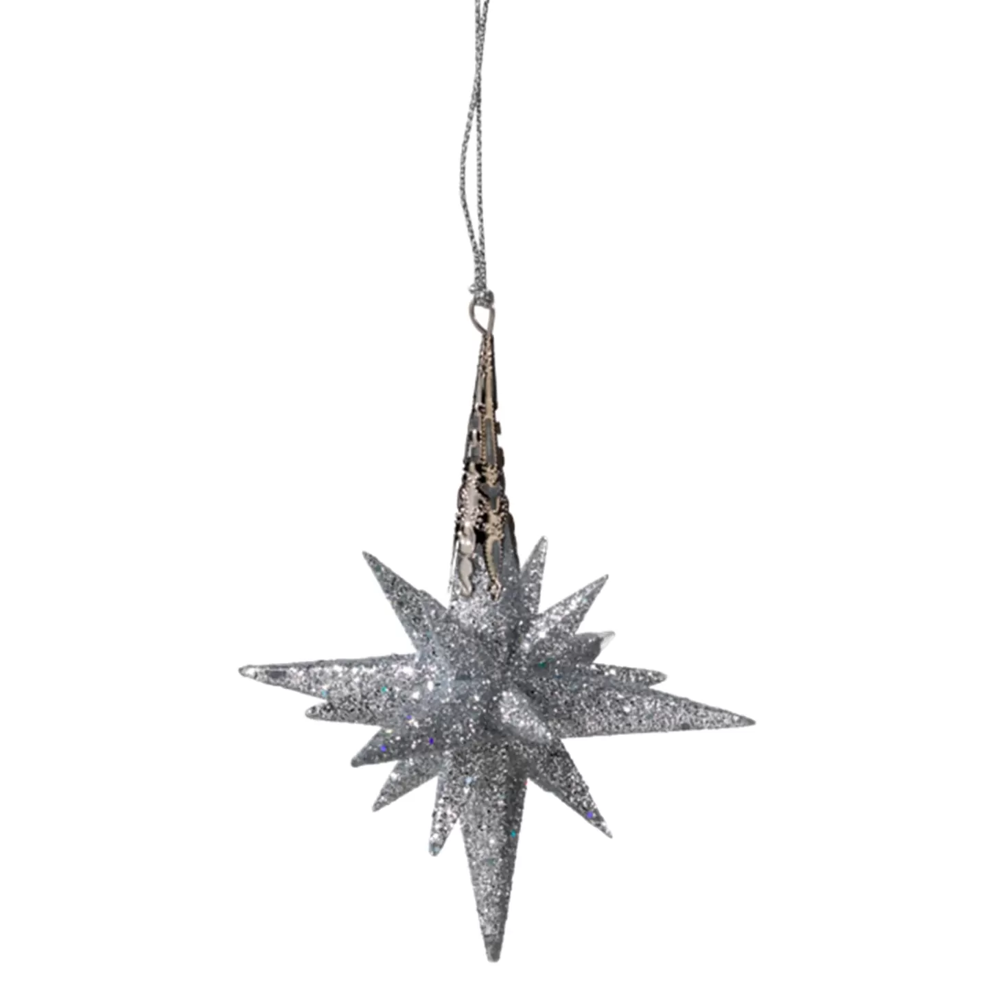 * Plastic Tree Decorations>Star With Glitter, Silver, 12 Cm