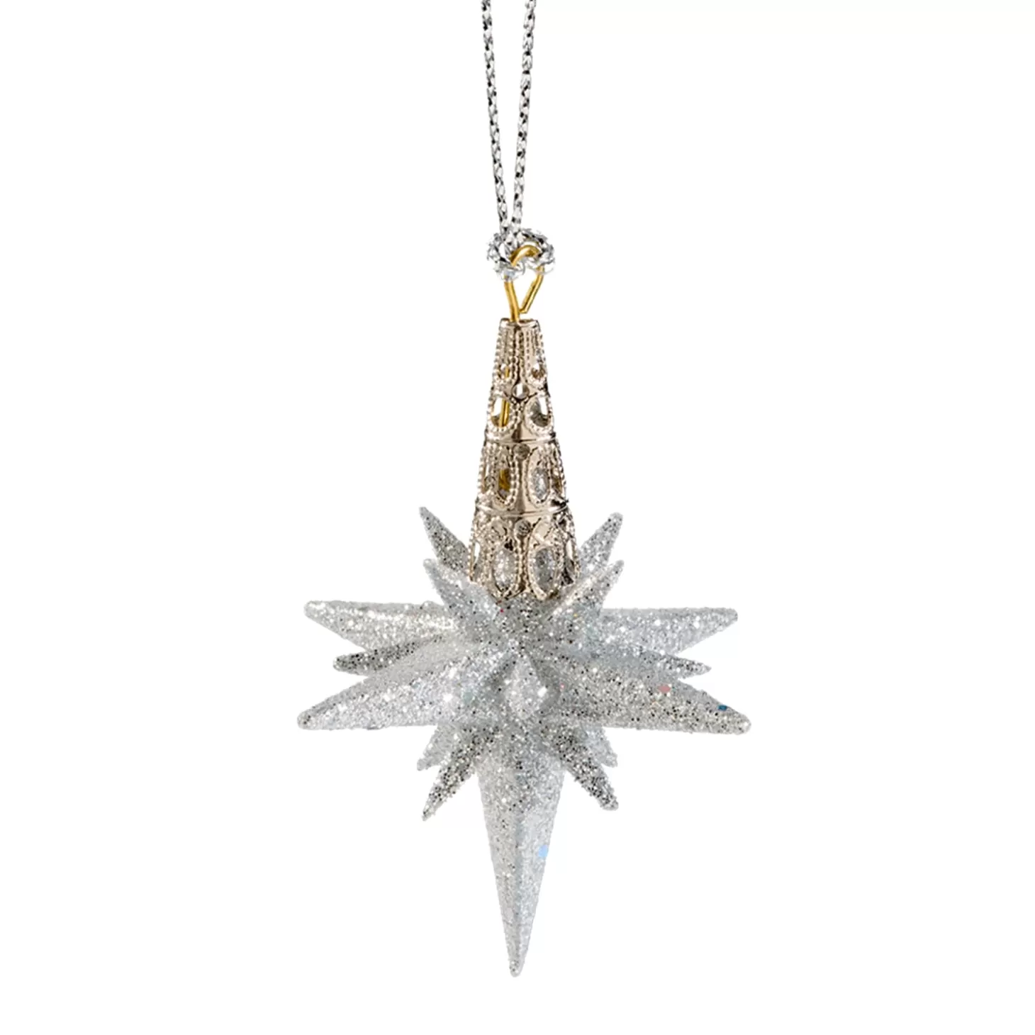 * Plastic Tree Decorations>Star With Glitter, Silver, 6 Cm