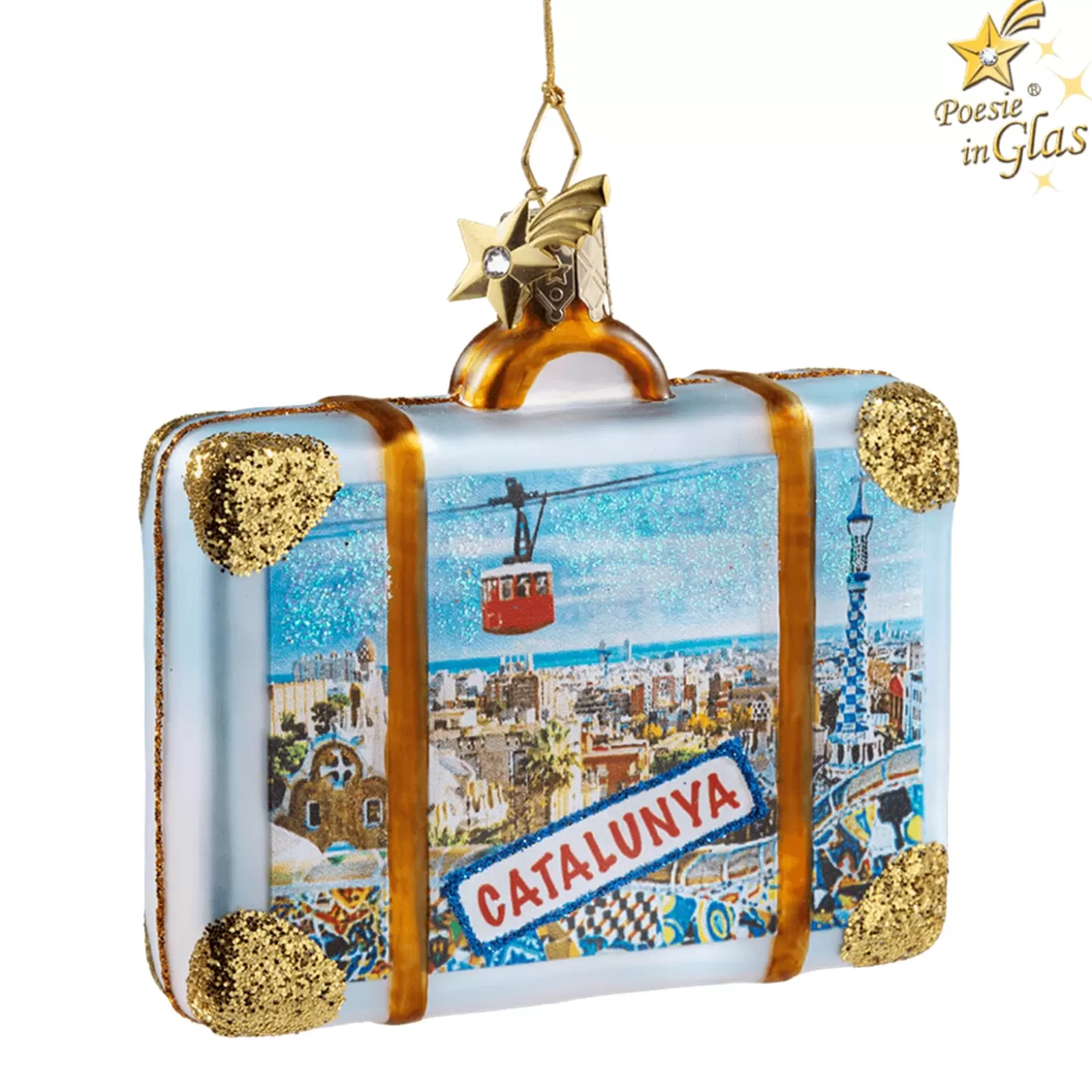 Poesie in Glas Glass Tree Decorations>Suitcase Barcelona