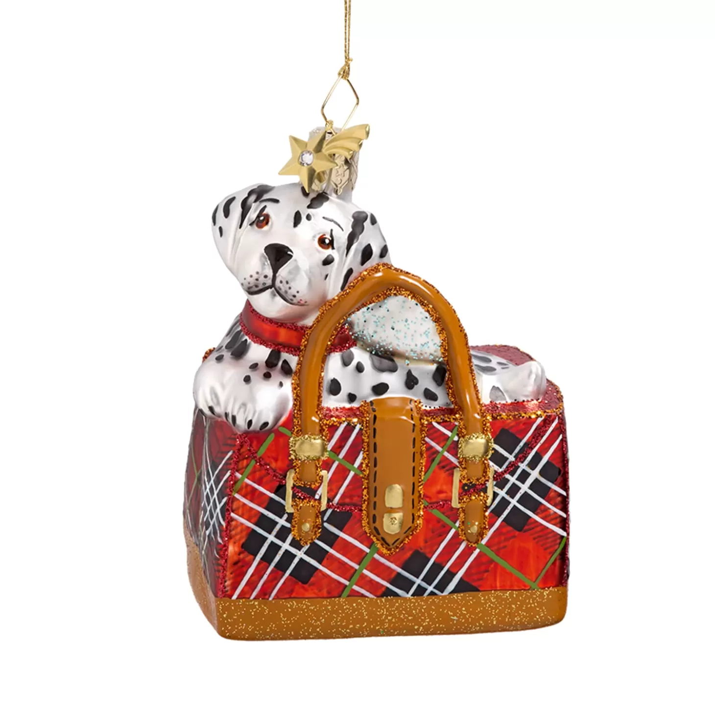 Poesie in Glas Glass Tree Decorations>Tartan Handbag With Dalmatian