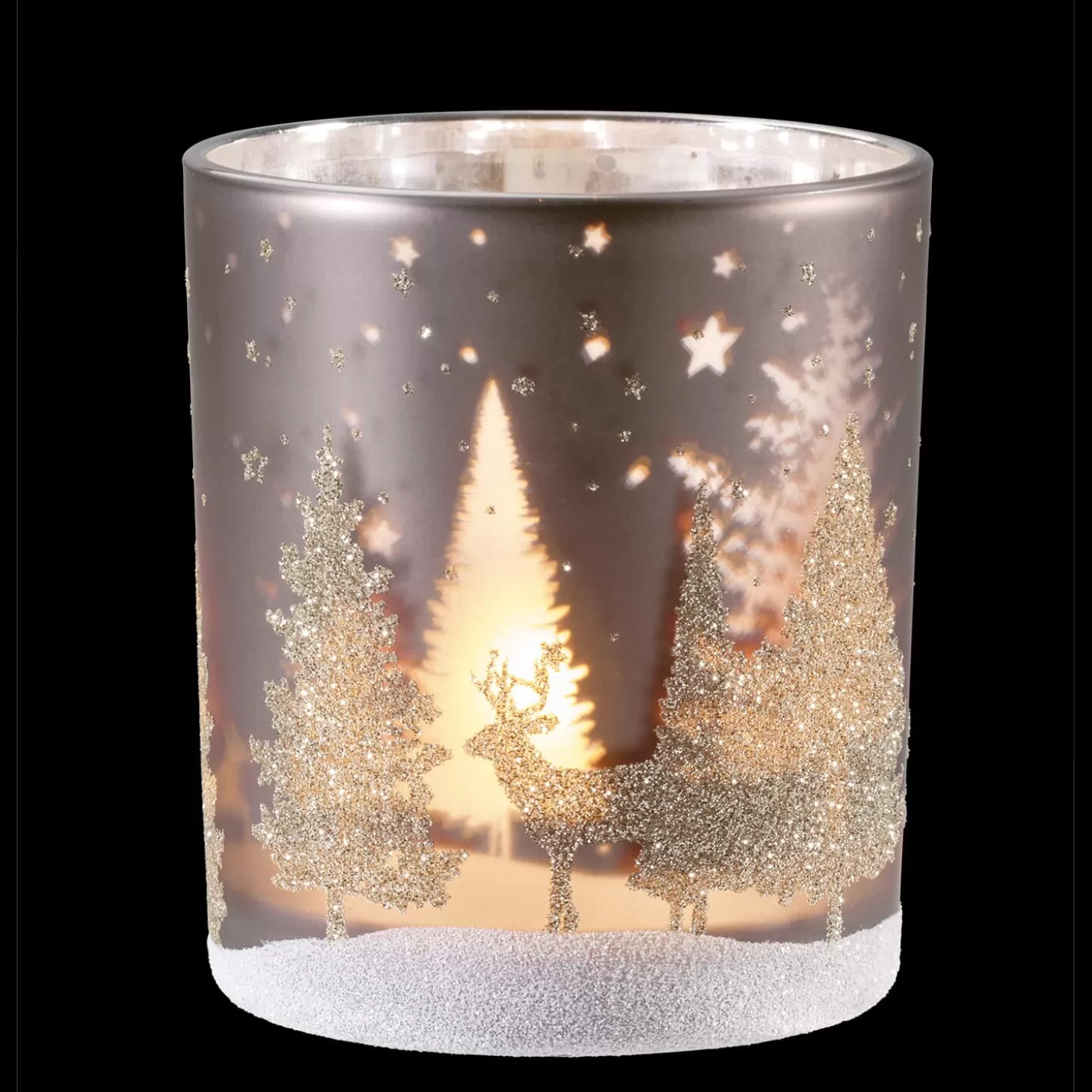 * Candle- & Tealight Holders>Tealight Holder "Deer In The Forest" Taupe, 10Cm