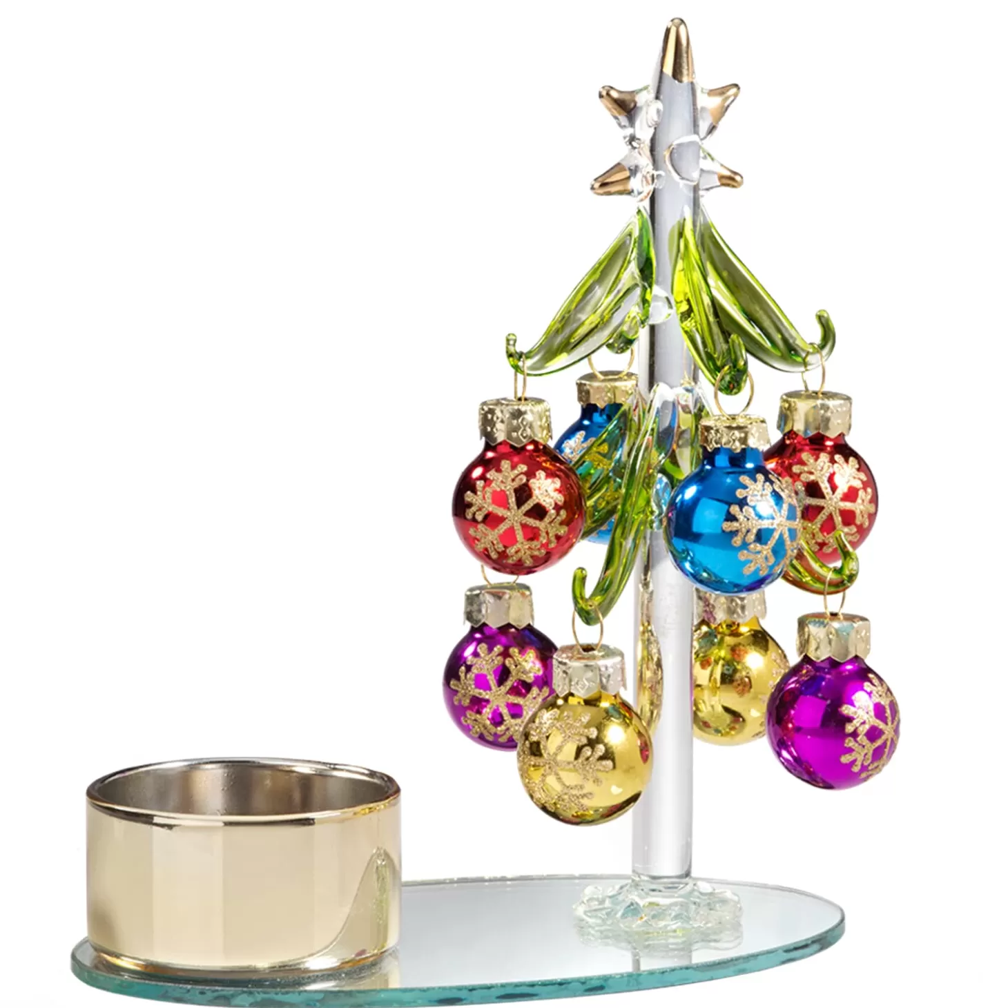 * Candle- & Tealight Holders>Tealight Holder Glass Tree With Colourful Baubles, Gold