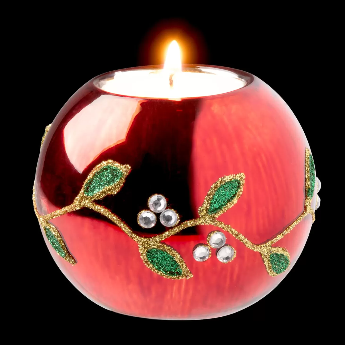 * Candle- & Tealight Holders>Tealight Holder "Glittering Mistletoe"