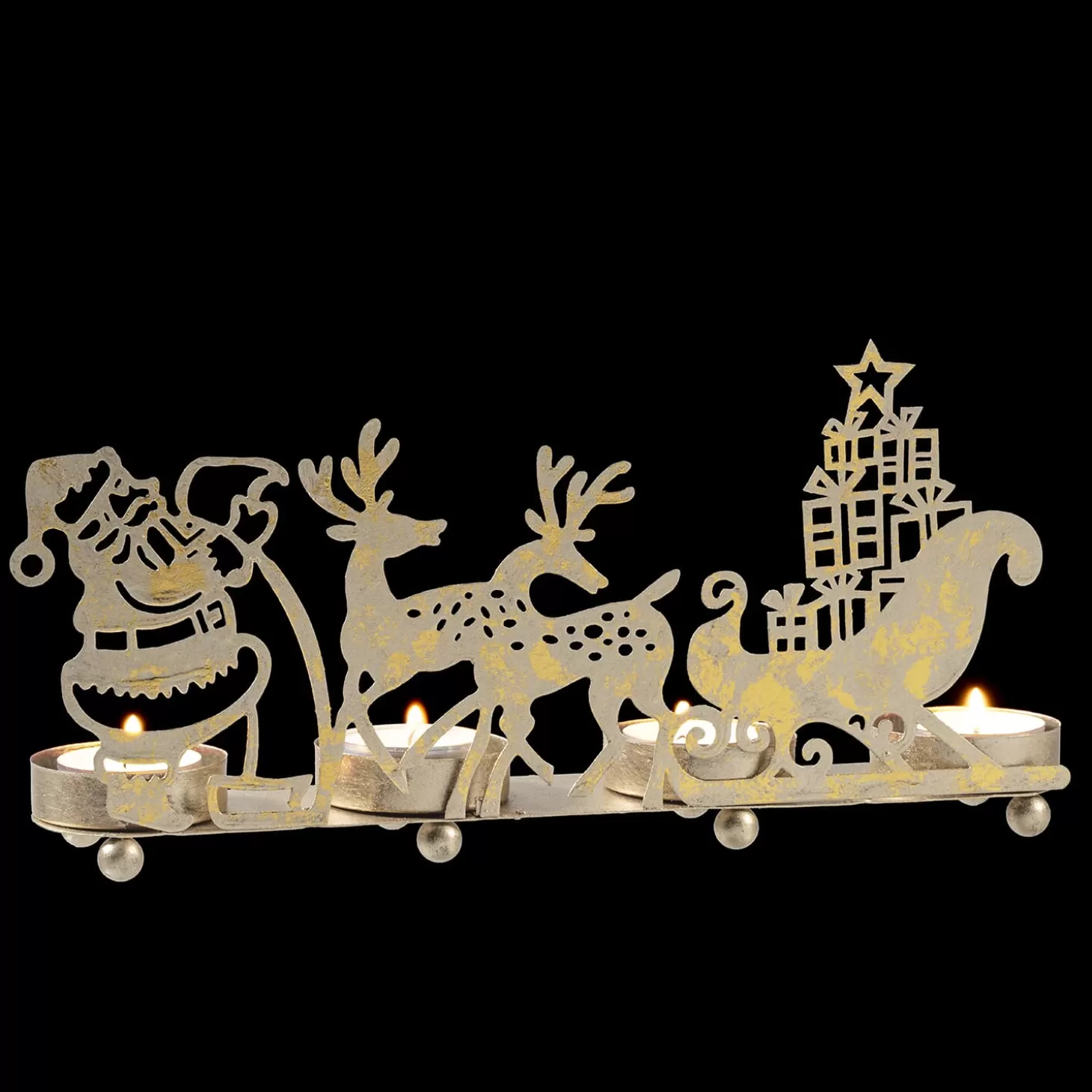 * Candle- & Tealight Holders>Tealight Holder "Reindeer Sleigh", Gold