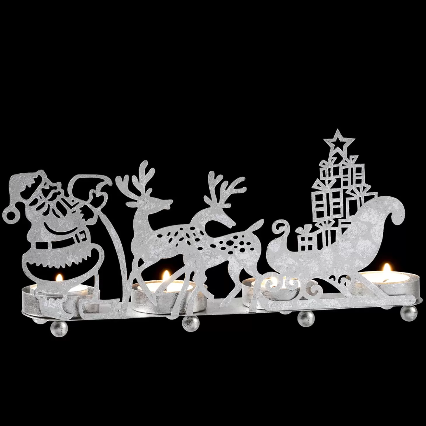 * Candle- & Tealight Holders>Tealight Holder "Reindeer Sleigh", Silver