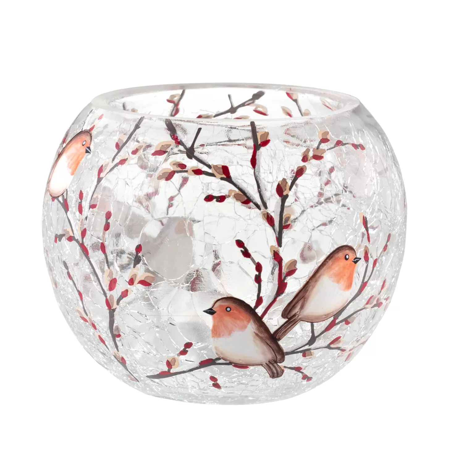 * Candle- & Tealight Holders>Tealight Holder "Robin Family" Oval, 8 Cm