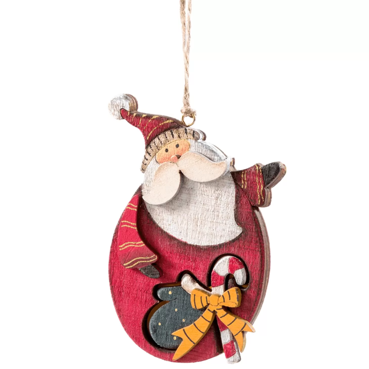 * Hanging Decorations>Wooden Santa With Candy Cane