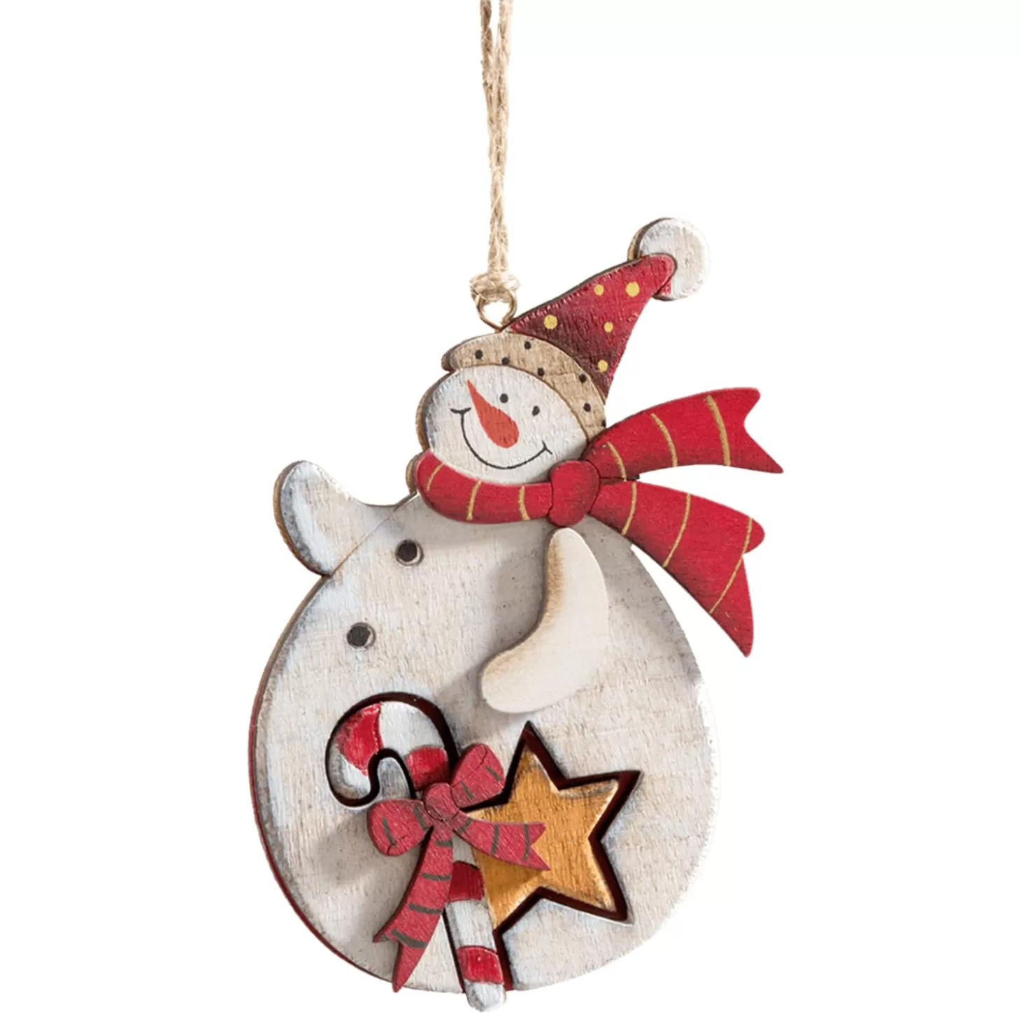 * Hanging Decorations>Wooden Snowman With Candy Cane