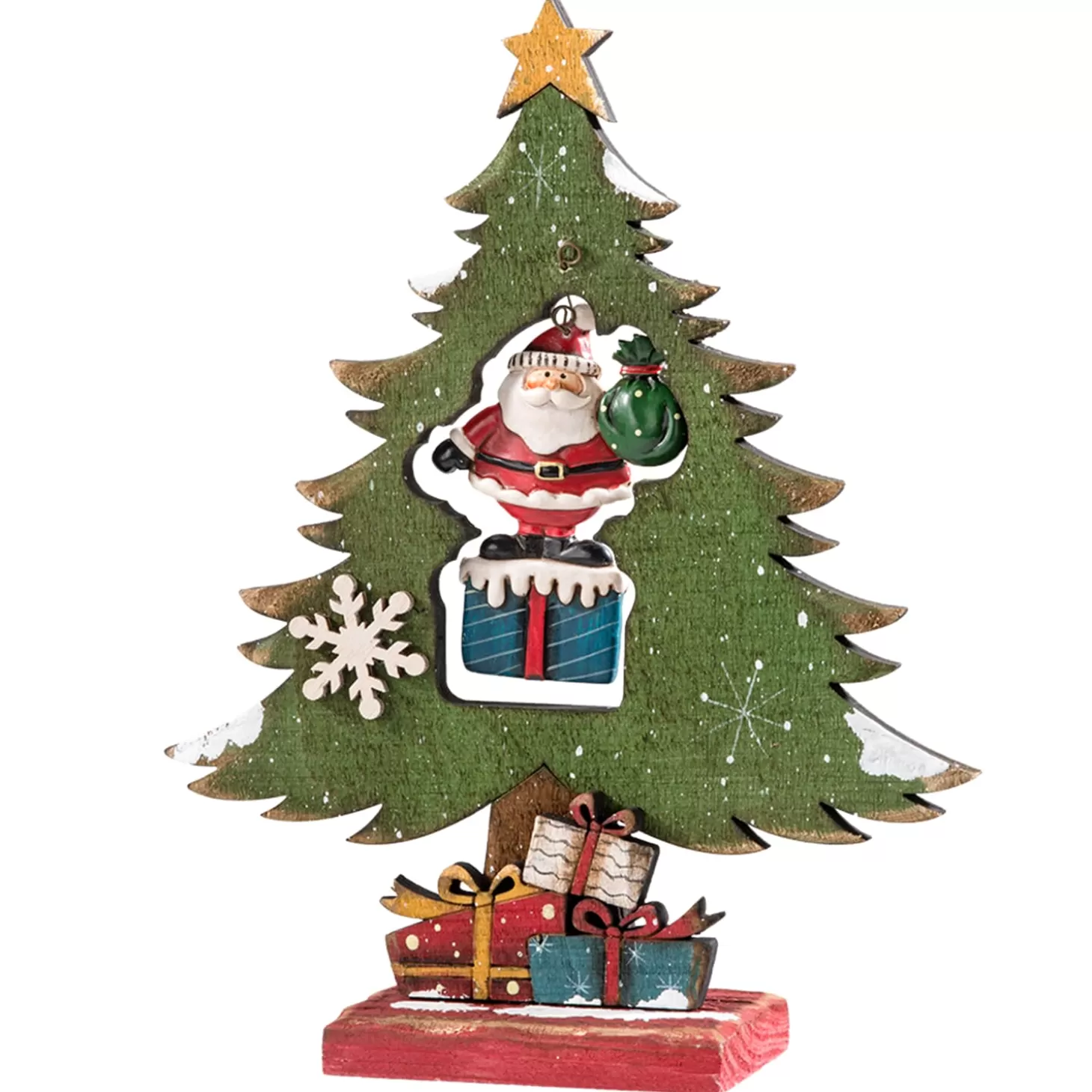 * Decorative Figurines>Wooden Tree With Santa Ornament